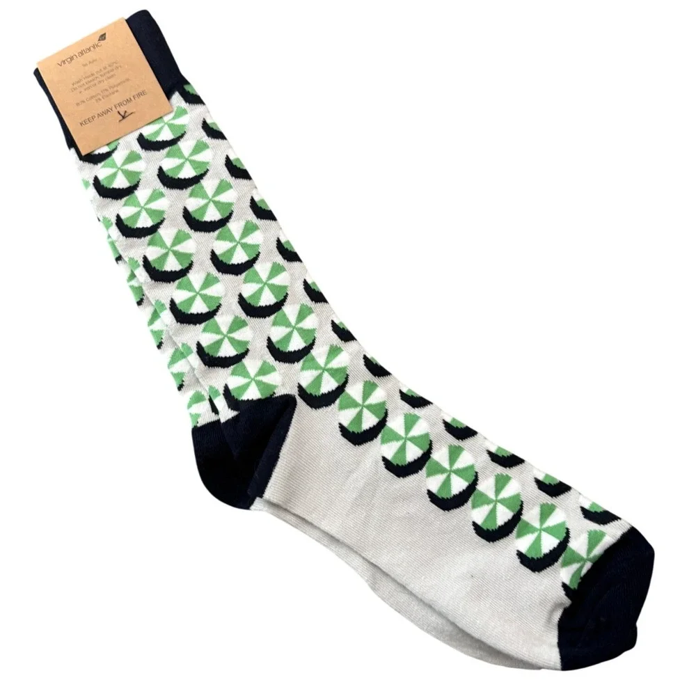 NWT Virgin Atlantic Tel Aviv Mens Crew Socks Green White Geometric Umbrella
